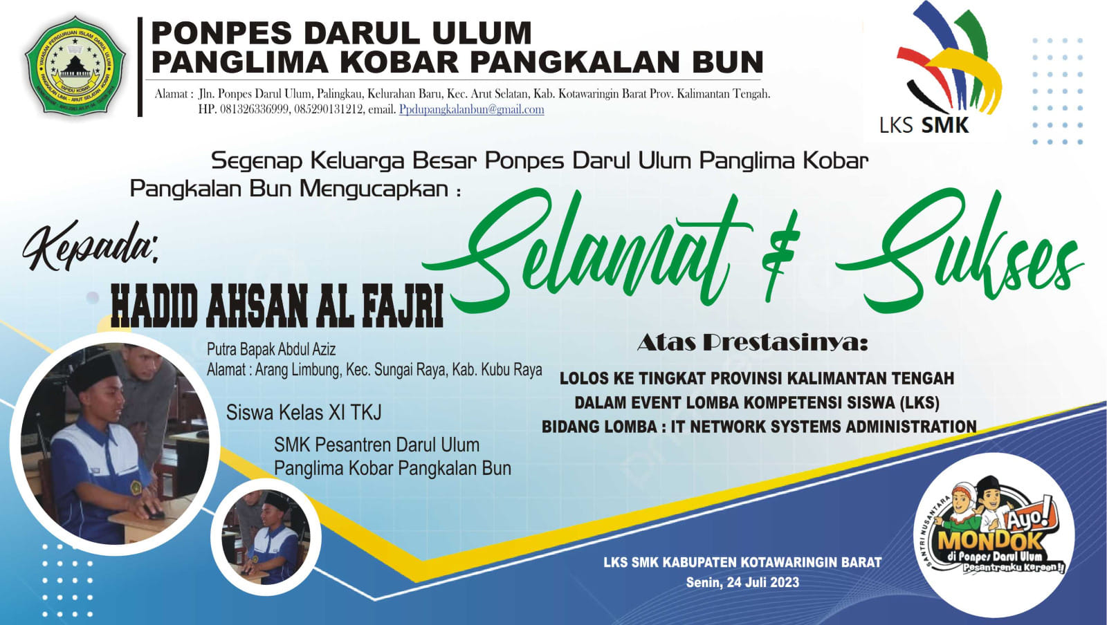 Juara I Lomba Kompetensi Siswa Bidang IT Network System Adminitration Tingkat Kabupaten