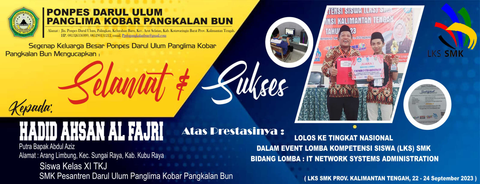 Juara I Lomba Kompetensi Siswa Bidang IT Network System Adminitration Tingkat Provinsi
